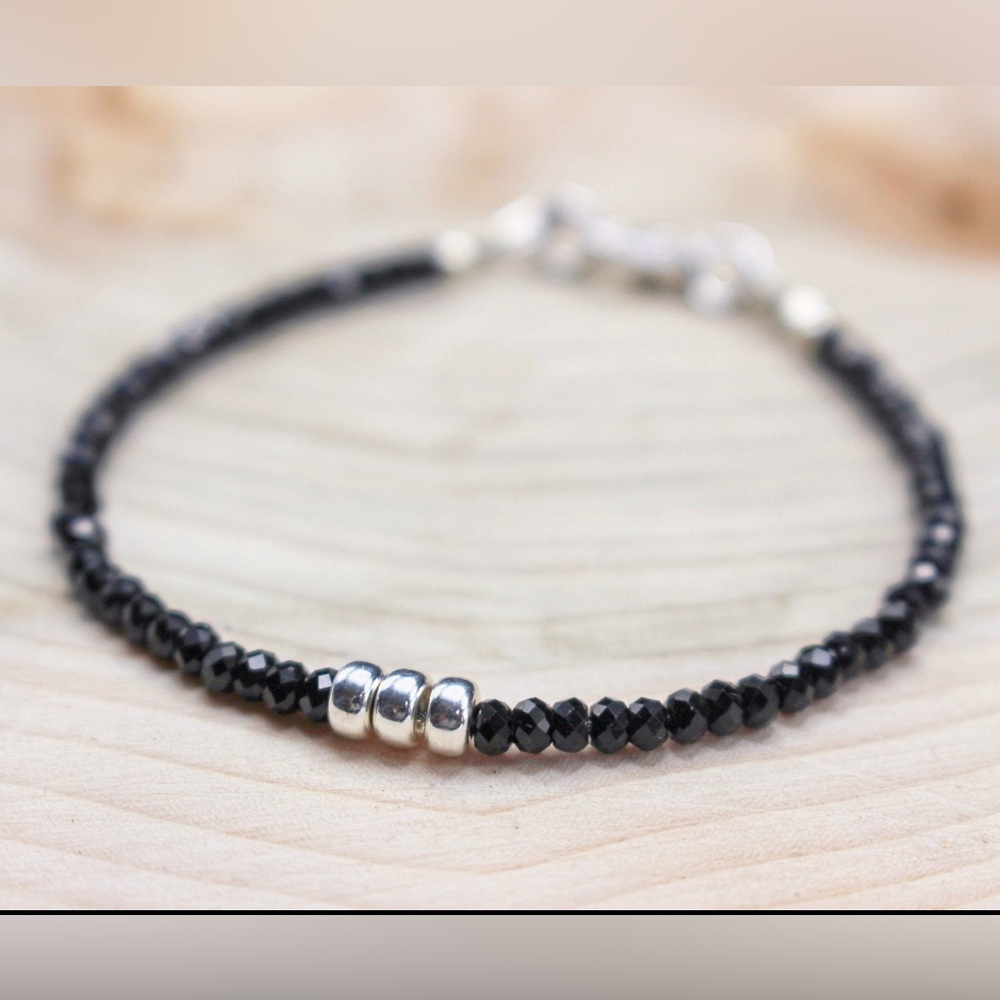 Black Tourmaline Bracelet Protection Jewelry Sterling Silver